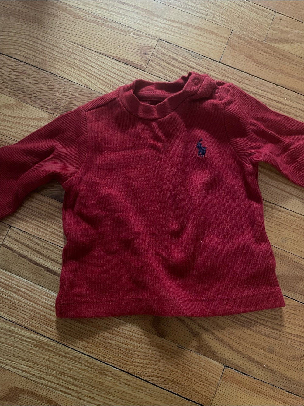 Ralph Lauren Red Long-Sleeve Knit Top with Navy Pony 3 months